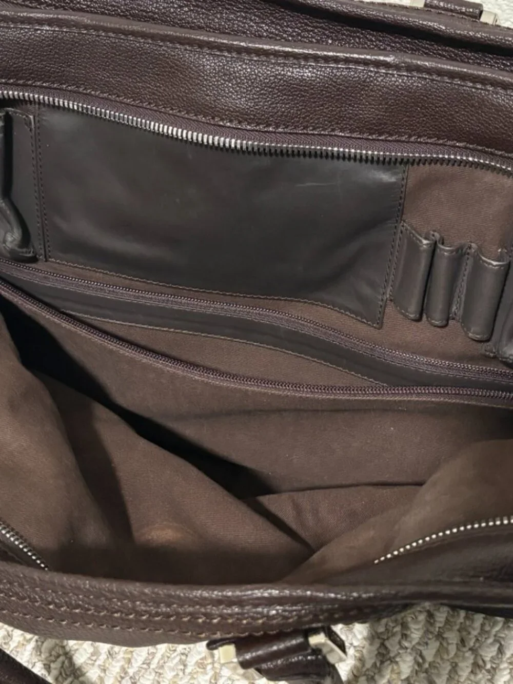 LOEWE Brown Pebbled Leather 2-Way Briefcase Business Bag w/ Strap & Dust Bag